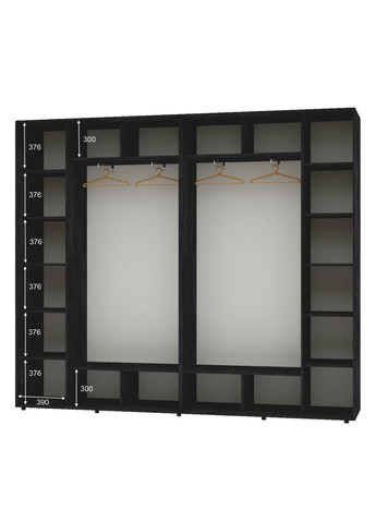 Шафа-купе чотиридверна 300*45*250 Бетон темний 2 Дзеркала з піскострумним малюнком/2 Дзеркала Алекса (360457462)