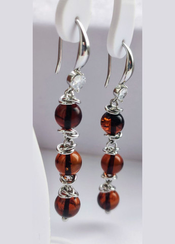 Серьги 2512 из натурального янтаря оттенок рубин с фианитом. MINOV (311310470)