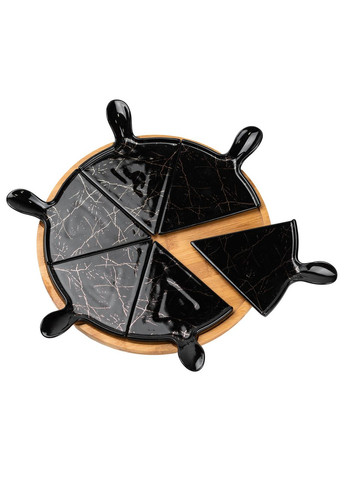 Блюдо для піци керамічне на поворотній підставці, чорний мармур Yiwu (322421174)