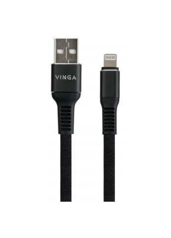 Дата кабель USB 2.0 AM to Lightning 1.0m flat nylon black (VCPDCLFNB1BK) Vinga (396678624)