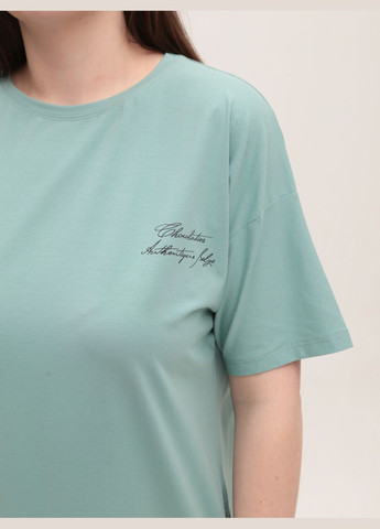 Оливковое повседневный платье-футболка женское оливковое прямое летнее JEANSclub с надписью