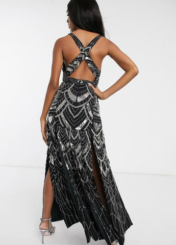 Черное платье макси расшито паетками вечернее Asos