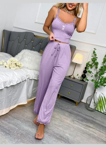 Сиреневая всесезон пижама брючная эластичный рубчик julia набор майка брюки майка + брюки No Brand Піжама в еластичний рубчик Julia
