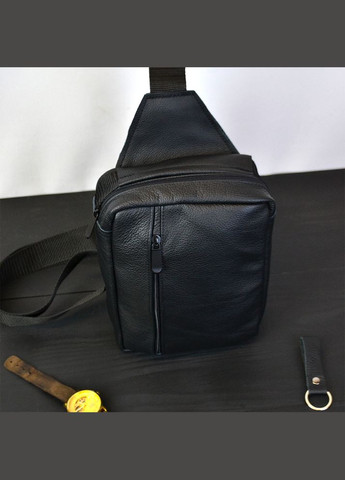 Сумка мужская - кожаная, нагрудная сумка слинг кожаная черная на 3 кармана, мужская сумка на грудь No Brand (306543347)