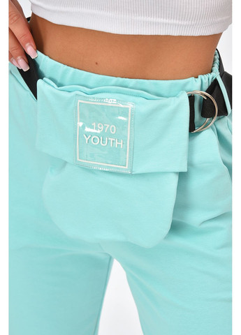 Спортивные штаны женские мятного цвета с поясной сумкой Let's Shop (352476727)