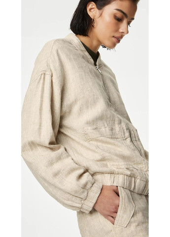 Светло-бежевая летняя женская льняная куртка-бомбер (57111) m светло-бежевая M&S