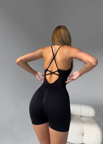 Спортивний жіночий комбінезон для фітнесу танців, комбінезон з ефектом push-up чорний No Brand чорний