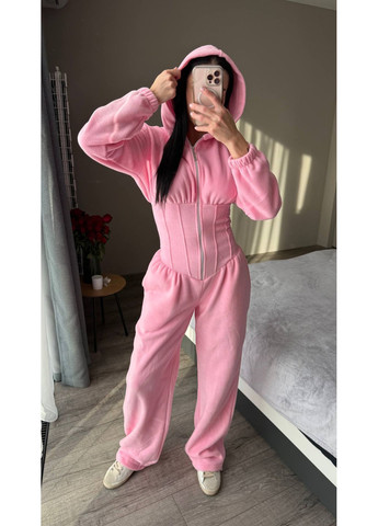 Комбінезон жіночий флісовий Style Point комбінезон-брюки однотонний рожевий повсякденний, кежуал фліс