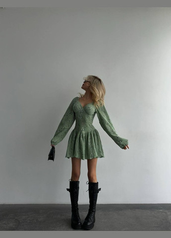 Комбінезон жіночий Україна комбінезон-шорти квітковий оливковий повсякденний муслін