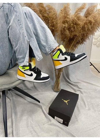 Білі Осінні кросівки чоловічі nike air jordan 1 high og volt gold найк аір джордан No Brand
