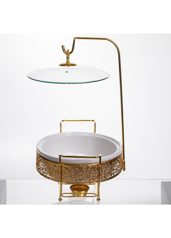 Мармитница настольная фарфоровая 2.5 литра мармит круглый на подставке Белый с золотом YL-76 Yiwu (369388048)