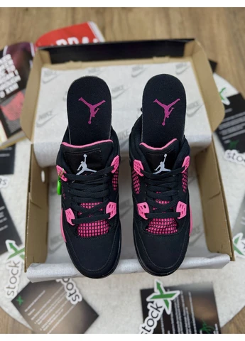 Черные демисезонные кроссовки мужские nike air jordan 4 black neon pink найк аир джордан черные No Brand