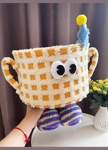 Корзина для игрушек плюшевый органайзер в детскую комнату мягкий для вещей и игрушек детская желтая в клетку No Brand (346532758)