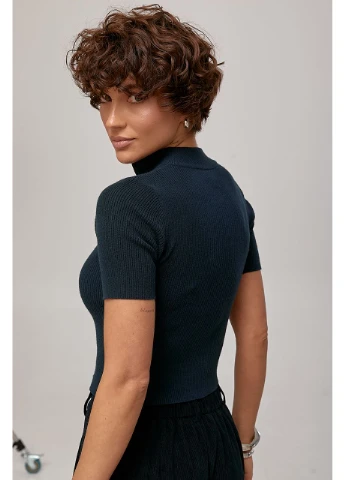 Однотонна футболка в рубчик на блискавці Lurex - (377500429)