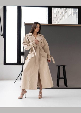 Котоновый тренч макси на подкладке Україна тренчкот на пуговицах демисезон (327880218)