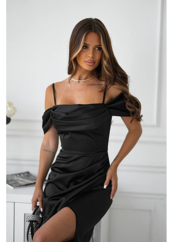 Чорна святковий, вечірня жіноча вечірня сукня максі з відкритими плечима та високим розрізом з відкритими плечима MonCher