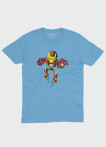 Голубая демисезонная футболка для мальчика с принтом супергероя - железный человек (ts001-1-lbl-006-016-025-b) Modno