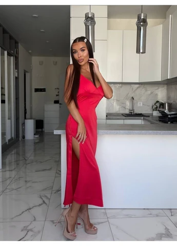 Красное праздничный, кэжуал женское платье No Brand однотонное