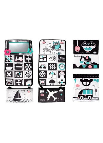 Развивающая книга раскладушка с зеркалом 31 рисунков морские корабли, машины, математические знаки No Brand (366304174)