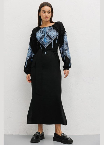 Жіноче вишите хрестиками плаття чорне з ромбами MKAR35050-2 Modna KAZKA (280464584)