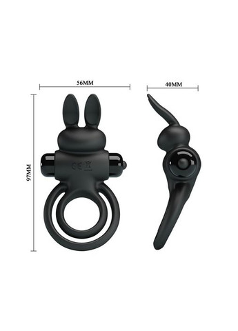 Эрекционное виброкольцо с кроликом Pretty Love Bunny III двойное, чёрное, 9.7 х 4 см No Brand (361071646)