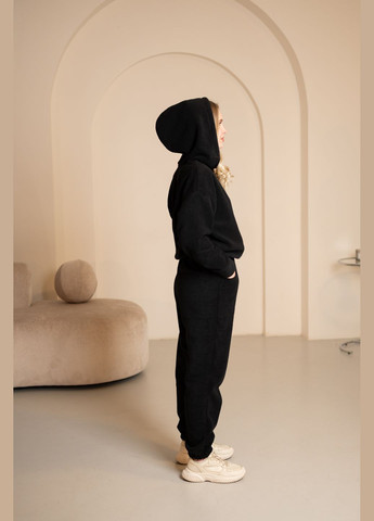 Женский костюм черного цвета на замке с капюшоном на флисе, No Brand 7033 (316703278)