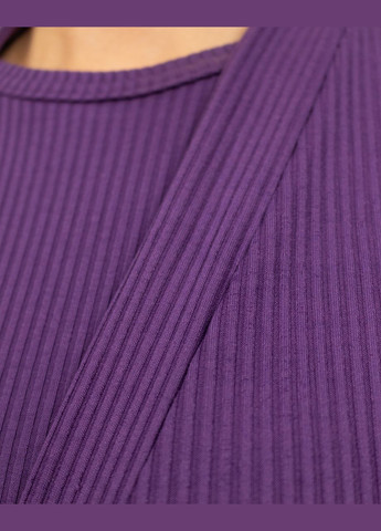 Темно-лілова всесезон піжамний жіночий комплект трійка в рубчик, халат, футболка з шортами темно-бузковий Maybel