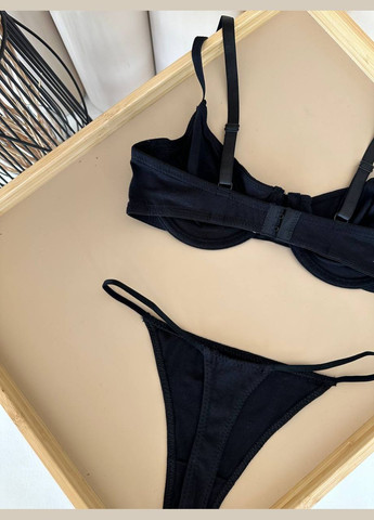 Чорний демісезонний комплект білизни трусики+ бюстгальтер No Brand