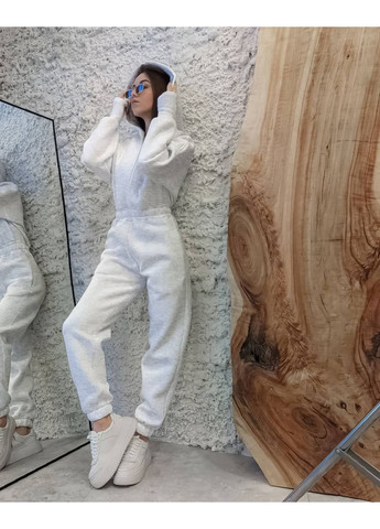 Женский комбинезон на флисе Avanti комбинезон-брюки однотонный светло-серый повседневный трехнитка с начесом