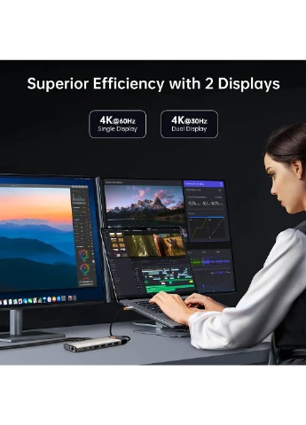 Док-станция USB-C TM15 для ноутбука 15-в-1 с 3 мониторами 2 портами HDMI VGA USB C/A 100 Вт RJ45 SD/TF аудио NOVOO (364462126)