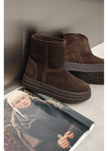 Женские высокие зимние угги из шоколадной натуральной замши на высокой подошве с боковой молнией (отшив 3 дня) Paradize (365756006)