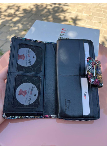 Женский кошелек Турция натуральная кожа три отделения для купюр на молнии картхолдер на магните цветной черный Karya (354338041)