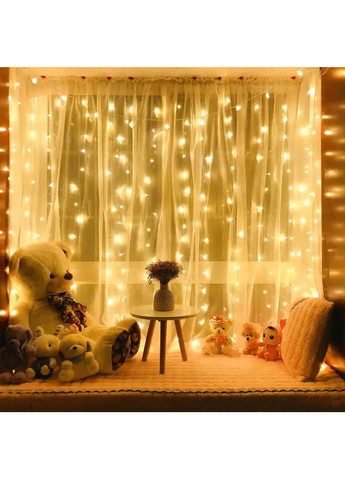 Світлодіодна внутрішня гірлянда штора завіса на вікно з живленням від мережі 2х1,5 м 192 LED (478639-Prob) Тепла біла Unbranded (307867800)