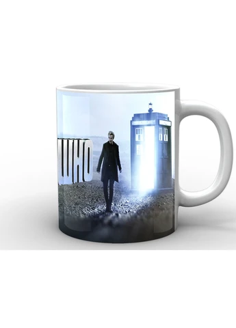 Чашка з принтом біла Лікар Хто Doctor Who Лікар хто напис DW.02.029 Кружка керамічна 0,33 GeekLand (378962929)