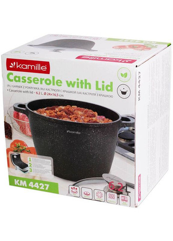 Каструля Landes Grey 6.2л з литими алюмінієвими ручками Kamille (373378956)