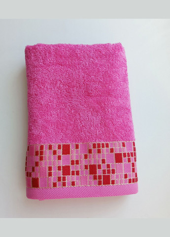 Полотенце махровое гладкокрашенное бордюр Мозаика 50х90 Катруся однотонный розовый