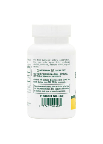 Натуральна добавка Bromelain 500 mg, 60 таблеток Natures Plus (293341061)