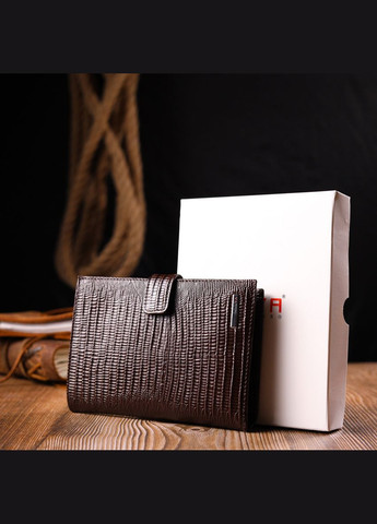 Лаковане портмоне для документів чоловіче Шкіряне з хлястиком 21194 Коричневий Karya (306882000)