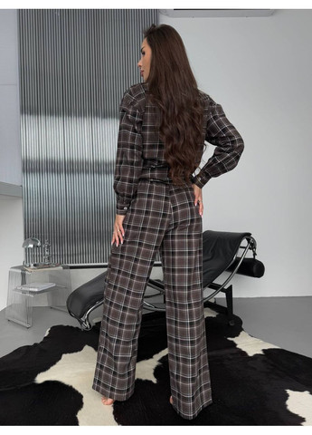 Коричнева жіноча фланелева піжама в клітинку сорочка + брюки No Brand С832/833-806/5