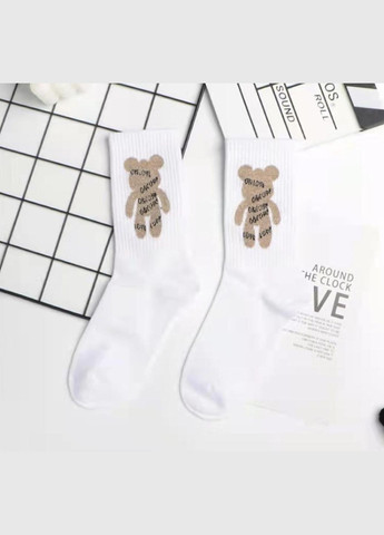 Білі шкарпетки жіночі, високі з бавовни, з ведмедиком, 35-40р. білі (336386083)