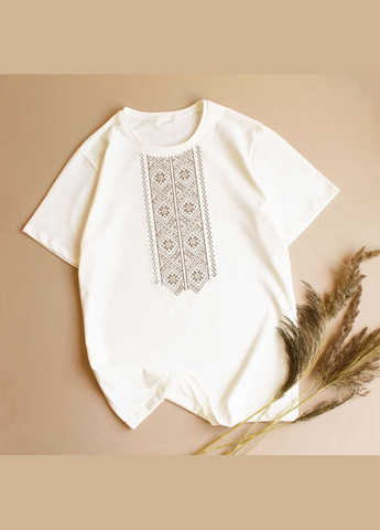 Вишита футболка оверсайз Зірниця молочна Ladan - (301026259)