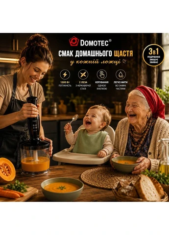 Погружной блендер Domotec MS-5103 3 в 1, 1500 Вт, венчик, измельчитель (M1125) No Brand (402226811)