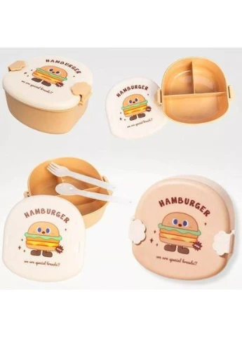 Ланч-бокс "Hamburger" (3 секції, ложка, виделка) 15*16*9см Новинка! No Brand (393357673)