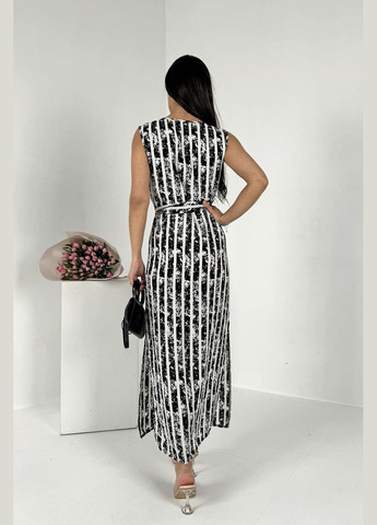 Чорно-білий святковий, повсякденний, кежуал елегантна гарна пряма жіноча сукня INNOE в смужку