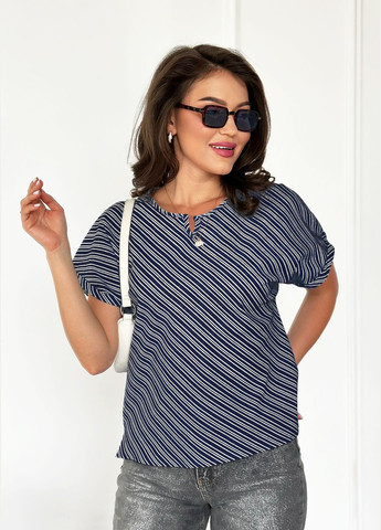 Тёмно-синяя легкая женская блуза из натурального хлопка INNOE Блуза-футболка