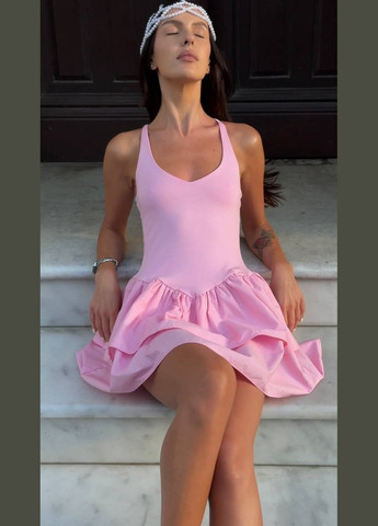 Розовое повседневный платье женское с пышной юбкой Гермес однотонное