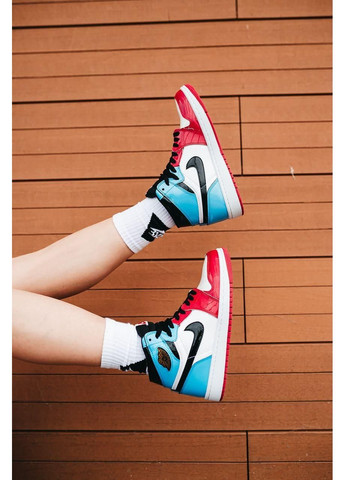 КРОСІВКИ ЖІНОЧІ NIKE AIR JORDAN 1 RETRO HIGH BLUE RED WHITE 2 НАЙК АІР ДЖОРДАН No Brand білі демісезони (367177557)