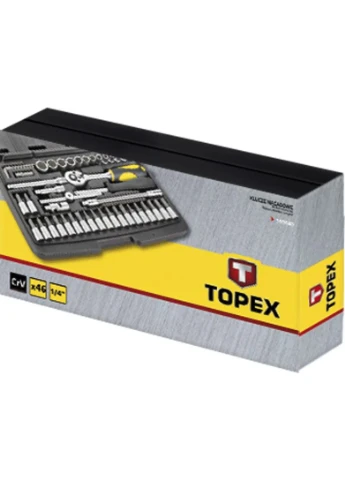 Набір інструментів, набір торцевих головок 1/4", CrV, 46шт Topex (394051537)