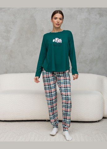 Темно-бірюзова жіночий комплект зі штанами в клітку Nicoletta