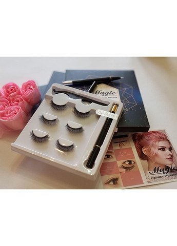 Набор ОРИГИНАЛ многоразовые ресницы БЕЗ магнитов ТРИ модели Классика + Маркер подводка Magnetic Lashes (366668577)